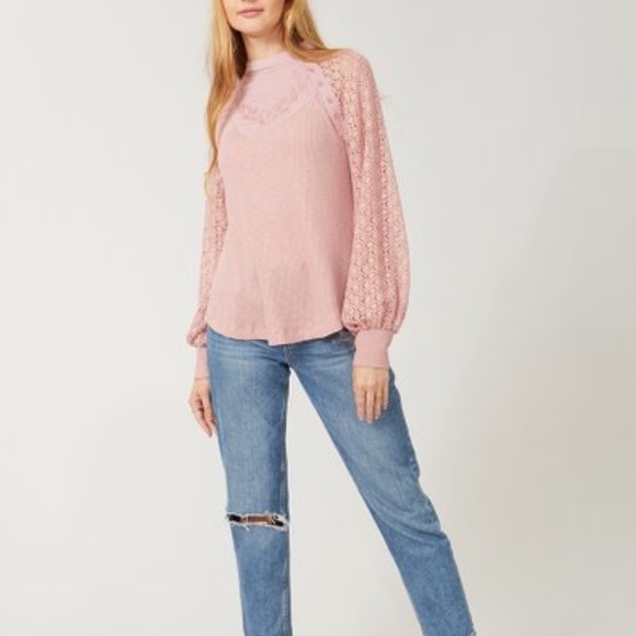 Free People | s | pink lace thermal, sweetest thing top, balloon long sleeves - Picture 2 of 8